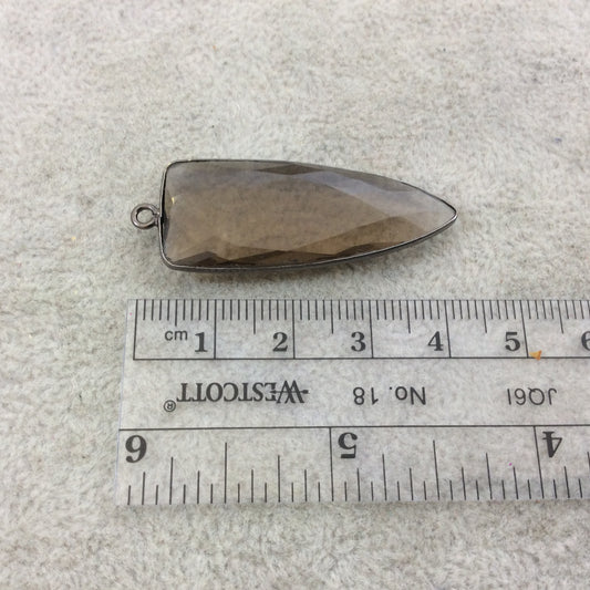Gunmetal Plated Faceted Hydro (Lab Created) Smoky Quartz Inverted Triangle Shaped Bezel Pendant - Measuring 15mm x 40mm - Sold Individually