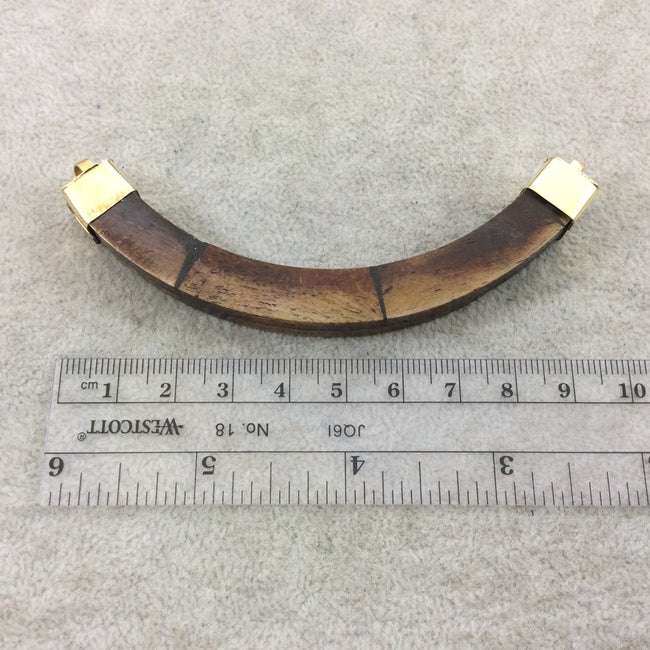 3.5" Warm Brown Double Ended Thick U-Shaped Crescent Shaped Natural Ox Bone Focal Pendant - Measuring 95mm x 30mm