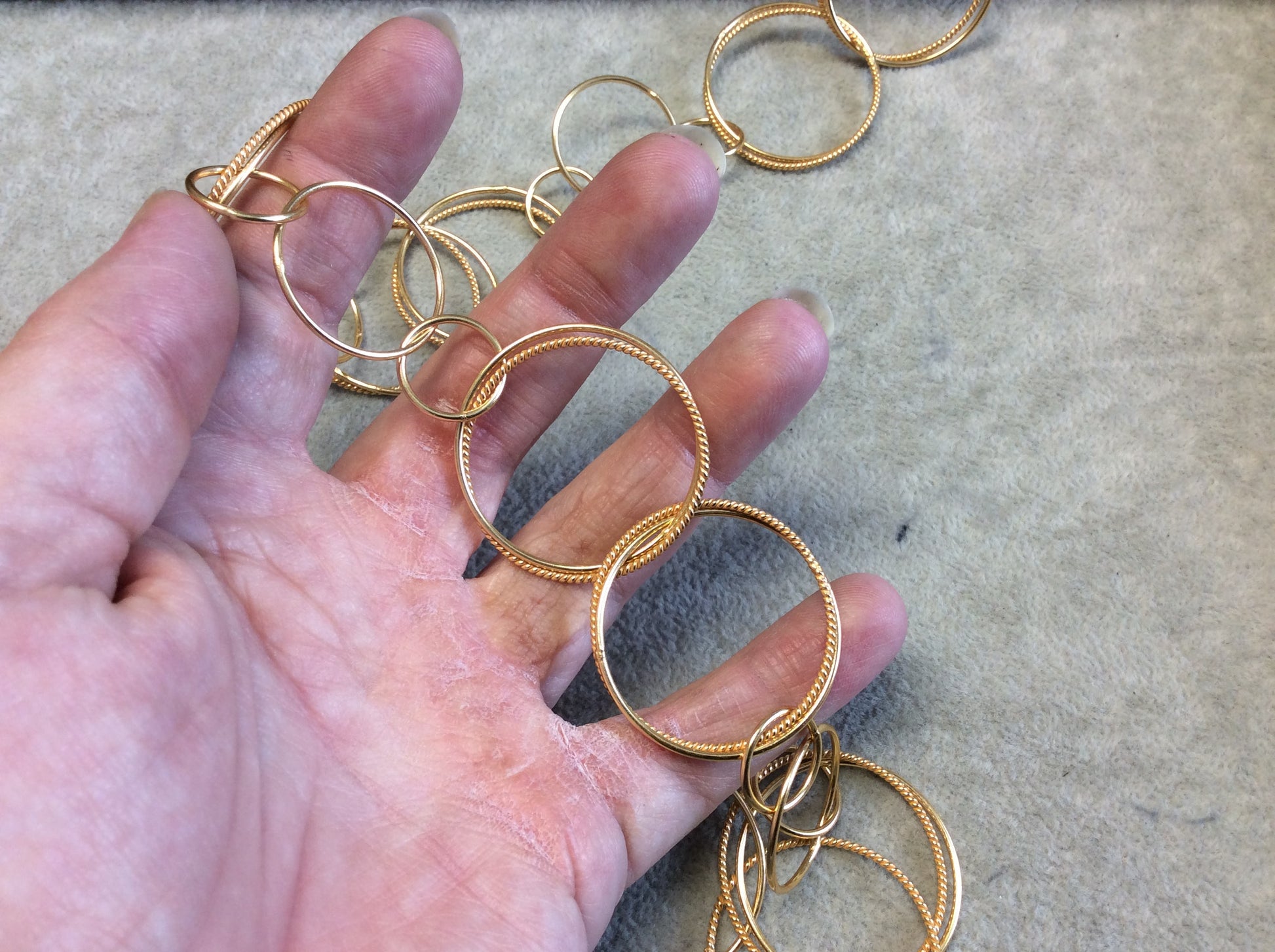 Gold Plated Copper Alternating Double Circles Link Chain - 35mm Smooth/Twist Circle Links With 15 & 25mm Small Circles - Sold By the Foot