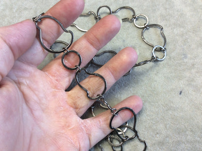 Gunmetal Plated Copper Alternating Freeform Link Chain - 20mm x 30mm Freeform Links With 14mm Circles - Sold By the Foot