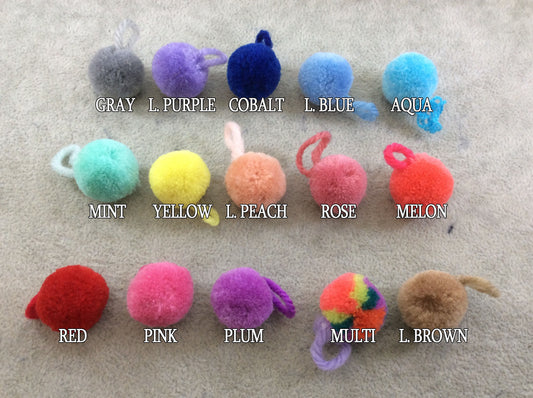 YOU CHOOSE! Bulk Pack of 12 20mm Puff/Pom Pom Balls with Matching Yarn Loop, 15 Colors Available! - Sold in Packs of 12 Balls (Single Color)