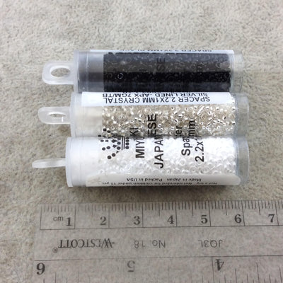 1mm x 2mm Matte Black Genuine Miyuki Glass Seed Spacer Beads - Sold by 7 Gram Tubes (~ 770 Beads per Tube) - (SPR2-401F)