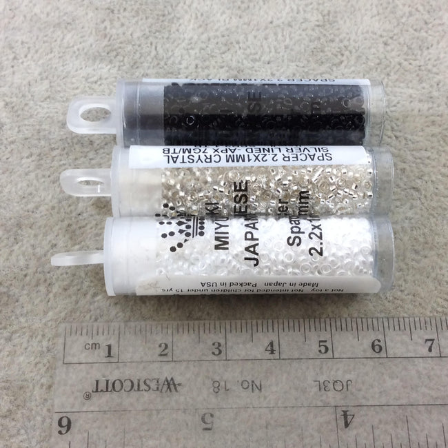 1mm x 2mm Matte Black AB Genuine Miyuki Glass Seed Spacer Beads - Sold by 7 Gram Tubes (~ 770 Beads per Tube) - (SPR2-401FR)
