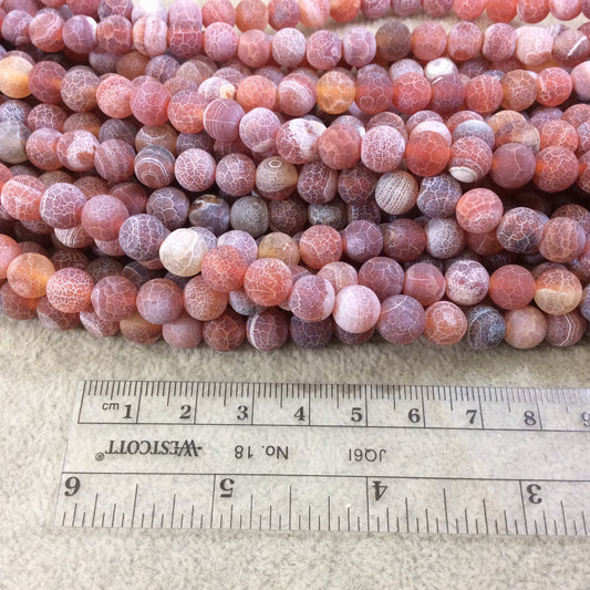 8mm Natural Matte Deep Red Crackle/Veined Agate Round/Ball Shaped Beads with 1mm Holes - 15" Strand (~48 Beads) - Quality Gemstone