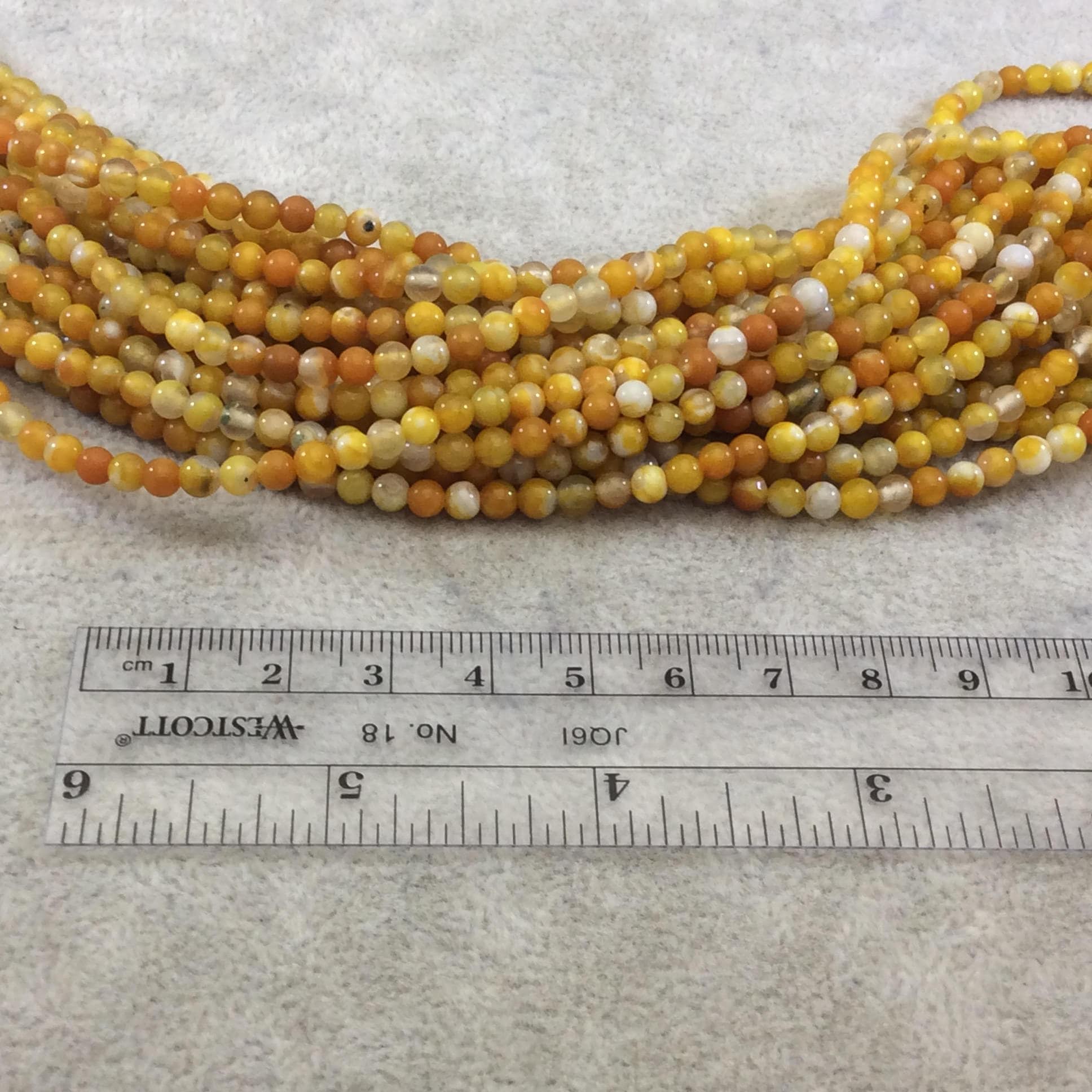 4mm Smooth Yellow Mottled Dyed Agate Round/Ball Shaped Beads with 0.8mm Holes - Sold by 14.5" Strands (Approx. 94 Beads) - Quality Gemstone!