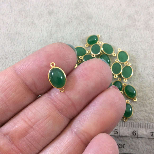 BULK LOT - Pack of Six (6) Gold Vermeil Flat Back Smooth Oblong Oval Shaped Natural Green Onyx Bezel Connectors - Measures 6mm x 8mm