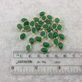BULK LOT - Pack of Six (6) Gold Vermeil Flat Back Smooth Oblong Oval Shaped Natural Green Onyx Bezel Connectors - Measures 6mm x 8mm