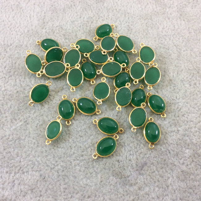 BULK LOT - Pack of Six (6) Gold Vermeil Flat Back Smooth Oblong Oval Shaped Natural Green Onyx Bezel Connectors - Measures 6mm x 8mm