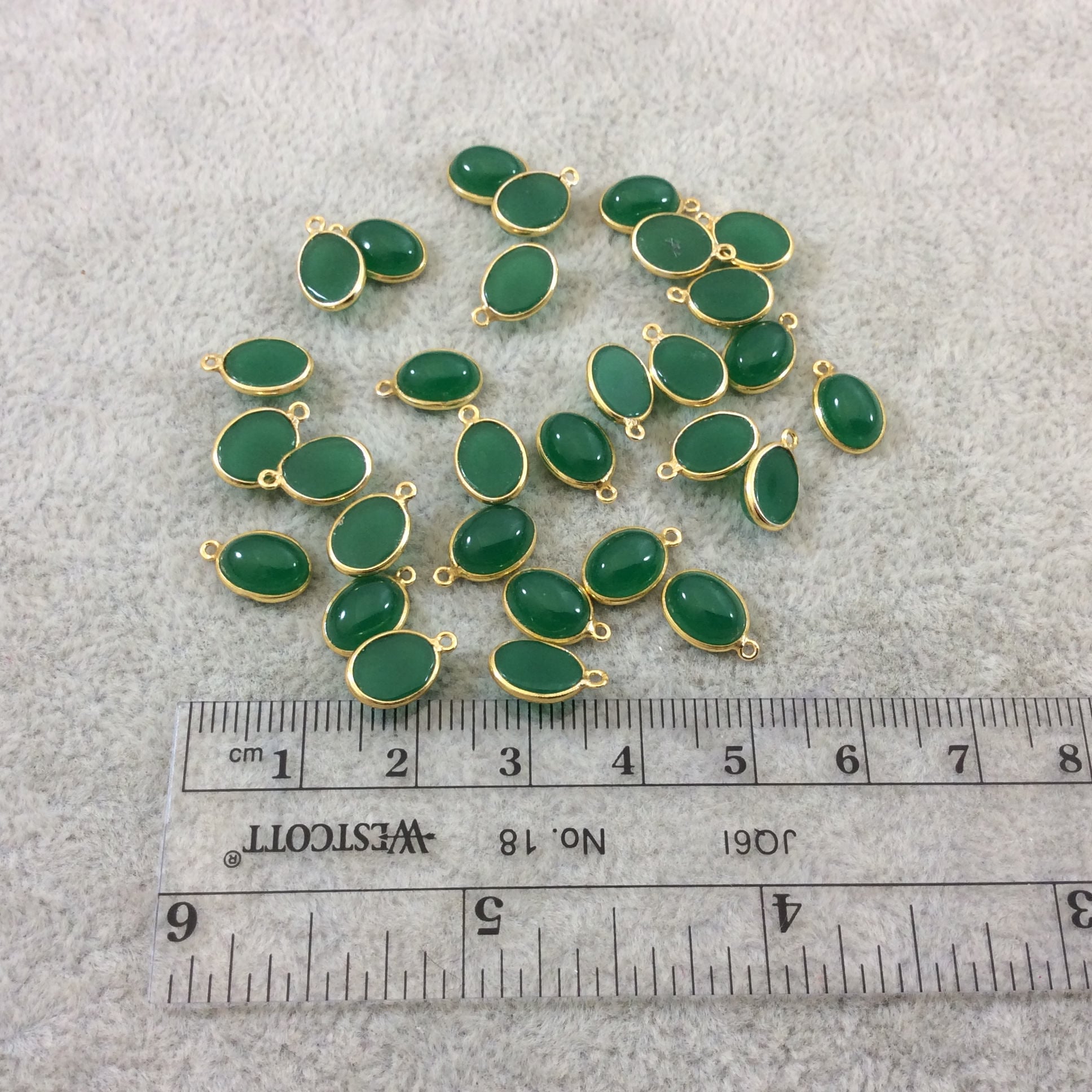 Green Onyx Bezel | BULK LOT - Pack of Six (6) Gold Vermeil Flat Back Smooth Oblong Oval Shaped Natural Pendants - Measuring 6mm x 8mm