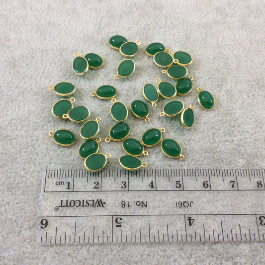 Green Onyx Bezel | BULK LOT - Pack of Six (6) Gold Vermeil Flat Back Smooth Oblong Oval Shaped Natural Pendants - Measuring 6mm x 8mm