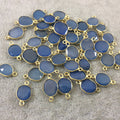 Gold Vermeil Pointed/Cut Stone Faceted Freeform Shaped Blue Chalcedony Bezel Connector Component - Measuring 10-11mm - Natural Gemstone