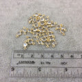 BULK LOT - Pack of Six (6) Gold Vermeil Pointed/Cut Stone Faceted Round/Coin Shaped Clear Natural Quartz Bezel Connectors - Measures 4mm