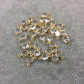 BULK LOT - Pack of Six (6) Gold Vermeil Pointed/Cut Stone Faceted Round/Coin Shaped Clear Natural Quartz Bezel Connectors  Measures 5mm