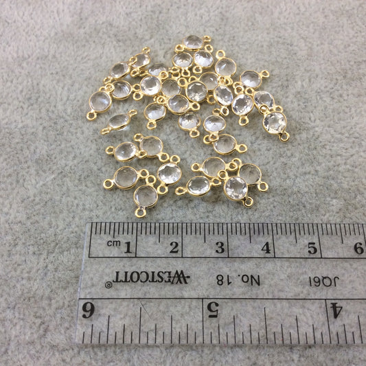 BULK LOT - Pack of Six (6) Gold Vermeil Pointed/Cut Stone Faceted Round/Coin Shaped Clear Natural Quartz Bezel Connectors  Measures 5mm