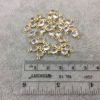 BULK LOT - Pack of Six (6) Gold Vermeil Pointed/Cut Stone Faceted Round/Coin Shaped Clear Natural Quartz Bezel Connectors  Measures 5mm