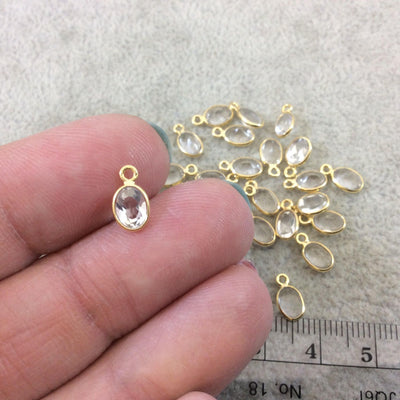 BULK LOT - Pack of Six (6) Gold Vermeil Pointed/Cut Stone Faceted Oval Shaped Natural Clear Quartz Bezel Pendants - Measures 4mm x 6mm