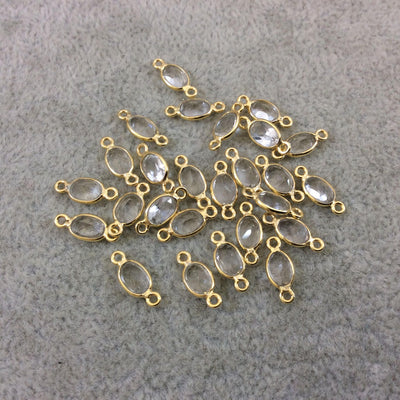 BULK LOT - Pack of Six (6) Gold Vermeil Pointed/Cut Stone Faceted Oval Shaped Clear Natural Quartz Bezel Connectors  Measuring 4mm x 6mm
