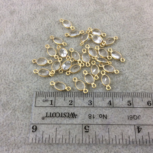 BULK LOT - Pack of Six (6) Gold Vermeil Pointed/Cut Stone Faceted Oval Shaped Clear Natural Quartz Bezel Connectors  Measuring 4mm x 6mm