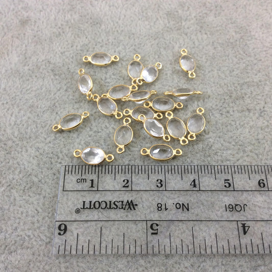 BULK LOT - Pack of Six (6) Gold Vermeil Pointed/Cut Stone Faceted Oval Shaped Clear Natural Quartz Bezel Connectors  Measures 5mm x 7mm