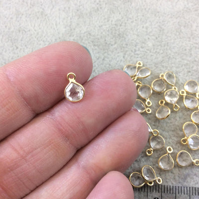 BULK LOT - Pack of Six (6) Gold Vermeil Pointed/Cut Stone Faceted Heart Shaped Natural Clear Quartz Bezel Pendants - Measures 5mm x 5mm