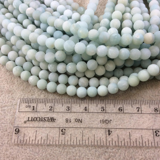 6mm Matte Smooth Round Blue-Green Amazonite Beads - 15.25" Strand (Approximately 65 Beads) - Natural Semi-Precious Gemstone