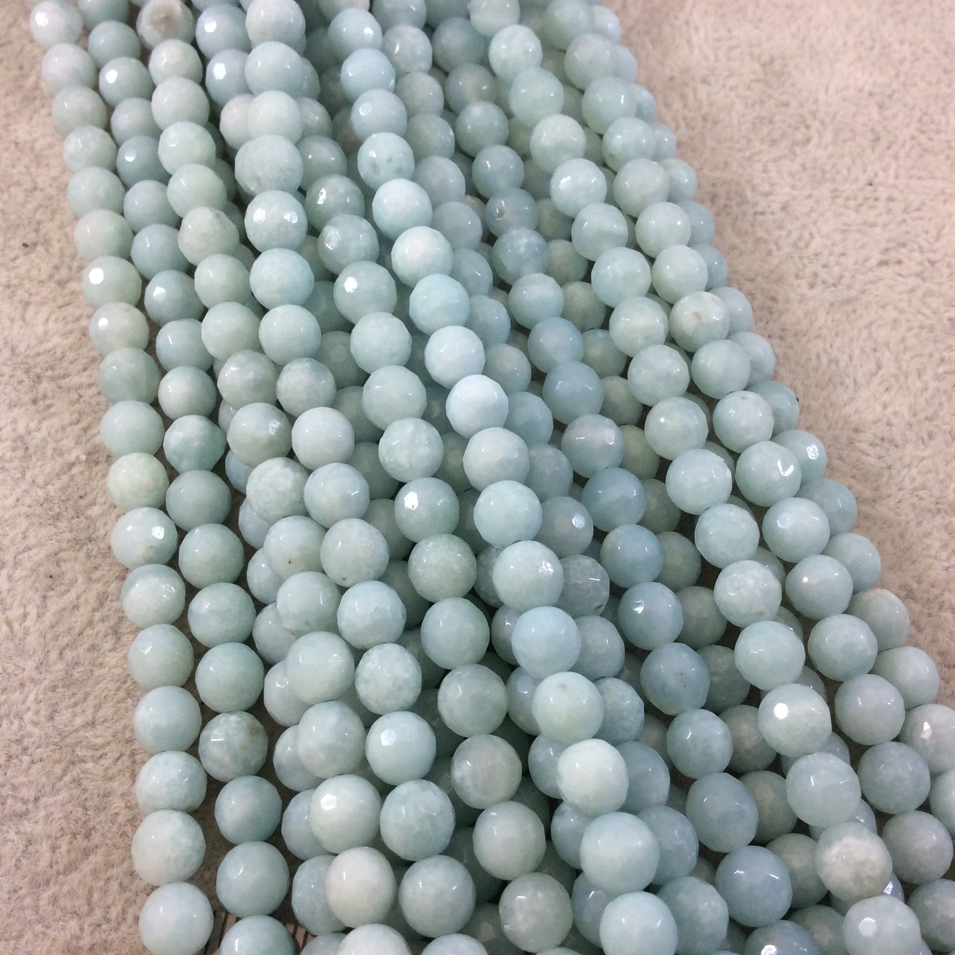 6mm Faceted Round Blue-Green Amazonite Beads - 15.5" Strand (Approximately 67 Beads) - Natural Semi-Precious Gemstone