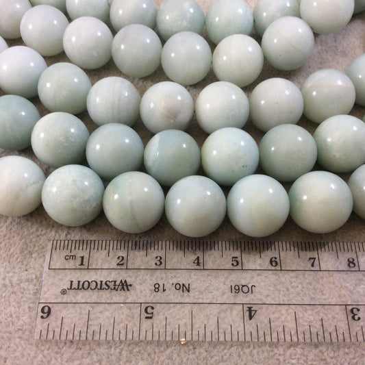 16mm Smooth Round Blue-Green Amazonite Beads - 15" Strand (Approximately 24 Beads) - Natural Semi-Precious Gemstone