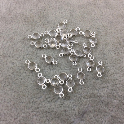Clear Quartz Sterling Silver Connectors for Permanent Jewelry Bracelets - Pack of Six Cut Stone Faceted Round Bezels 4mm - Wholesale Bulk