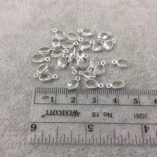 Quartz Bezel | BULK LOT - Pack of Six (6) Sterling Silver Pointed Cut Stone Faceted Oval Shaped Clear Pendants - Measuring 4mm x 6mm