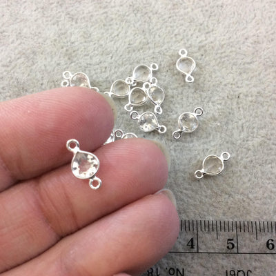 BULK LOT - Pack of Six (6) Sterling Silver Pointed/Cut Stone Faceted Heart Shaped Clear Quartz Bezel Connectors - Measuring 5mm x 5mm