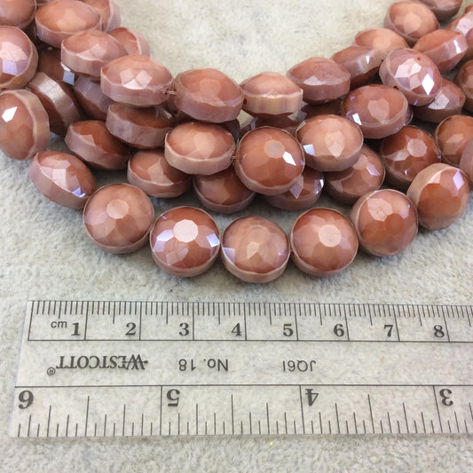 14mm Glossy Finish Faceted Light Brown Round/Coin Chinese Crystal Beads - Sold by 12" Strands (Approx. 22 Beads) - (CC140-5)