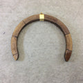 4.5" Brown Crescent Shaped Natural Ox Bone Pendant with Flat Sides and Gold Bail - Measuring 115mm x 95mm, Approx.