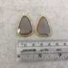 One Pair of OOAK Gold Plated Natural Gray Brown Agate Freeform Shaped Bezel Pendants "AP9"- Measuring 18mm x 22mm - High Quality Gemstone
