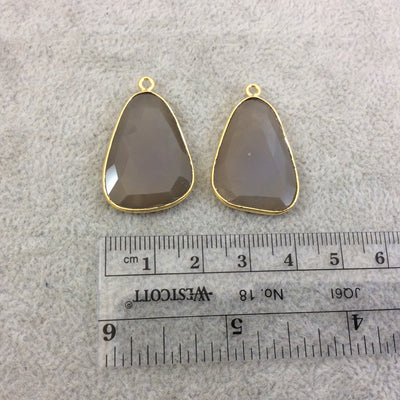 One Pair of OOAK Gold Plated Natural Gray Brown Agate Freeform Shaped Bezel Pendants "AP9"- Measuring 18mm x 22mm - High Quality Gemstone