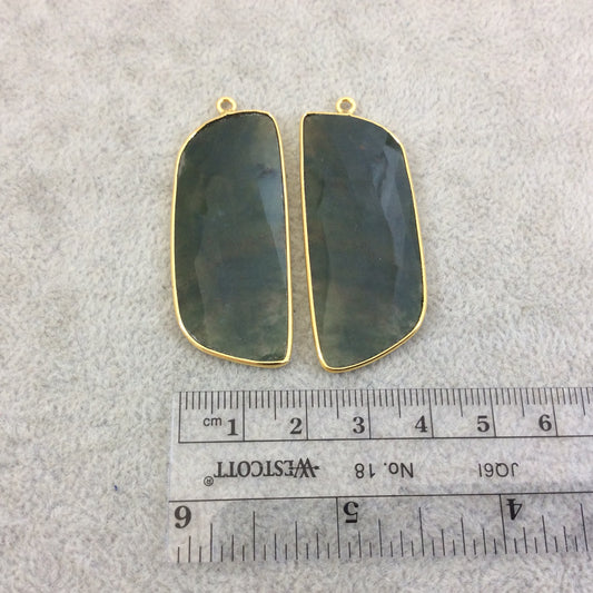 One Pair of OOAK Gold Plated Natural Green Moss Agate Freeform Shaped Bezel Pendants - Measuring 19mm x 47mm - High Quality Gemstone