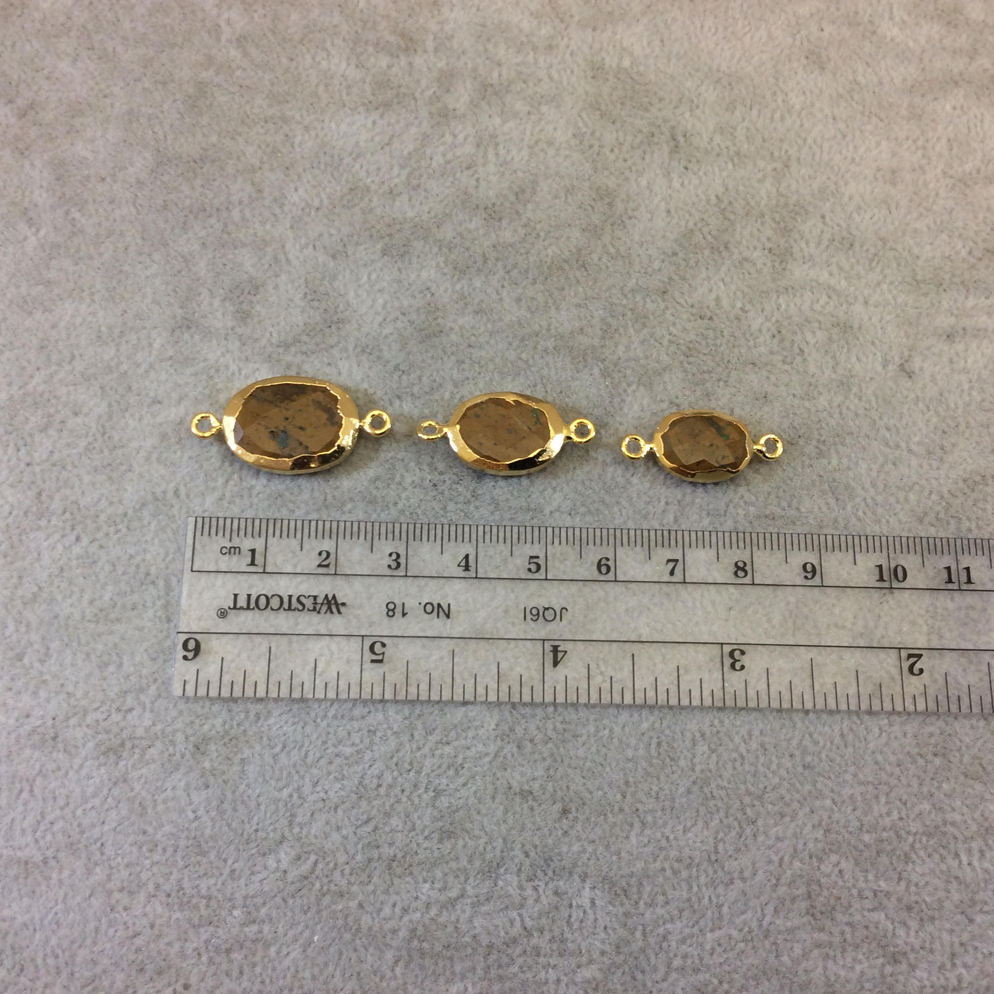 Single Gold Electroplated Natural Brown African Opal Horizontal Faceted Oval Shaped Connector - Three Sizes Available! Randomly Selected