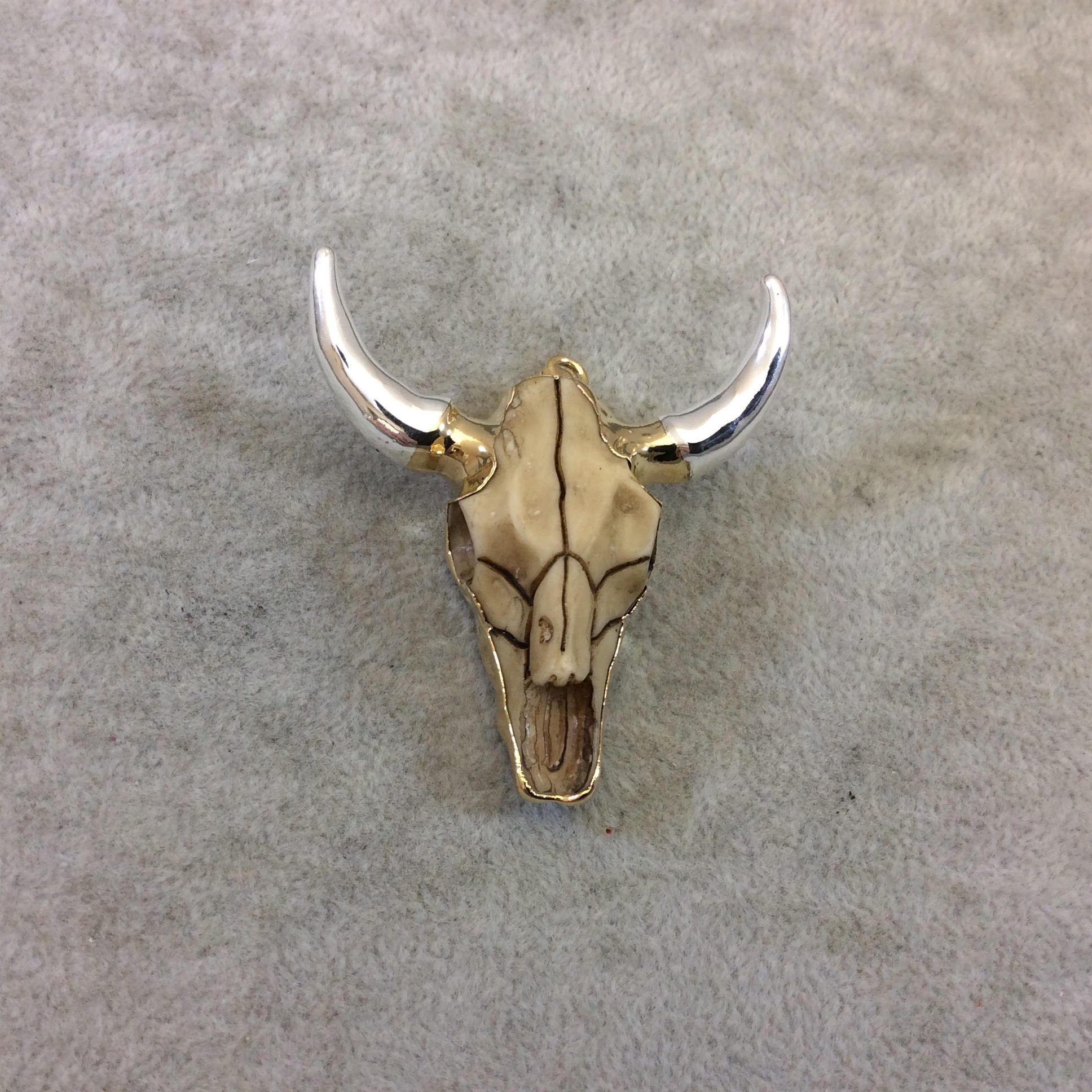 2" Gold/Silver Electroplated Open Face Steer Skull Resin Pendant with Attached Bail - Measuring 48mm x 50mm, Approx. - Sold Individually