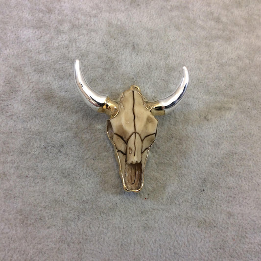 2" Gold/Silver Electroplated Open Face Steer Skull Resin Pendant with Attached Bail - Measuring 48mm x 50mm, Approx. - Sold Individually