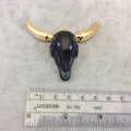 Gold Finish Electroplated Black Acrylic Bull/Steer Skull Shaped Focal Pendants - Measuring 60mm x 47mm Approximately - Sold Individually