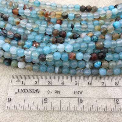 6mm Faceted Mixed Pale Blue/Brown Agate Round/Ball Shaped Beads - 15.5" Strand (Approximately 64 Beads) - Natural Semi-Precious Gemstone