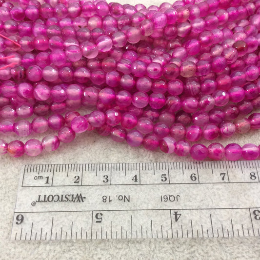 6mm Faceted Mixed Fuchsia/Clear Agate Round/Ball Shaped Beads - 15.5" Strand (Approximately 64 Beads) - Natural Semi-Precious Gemstone