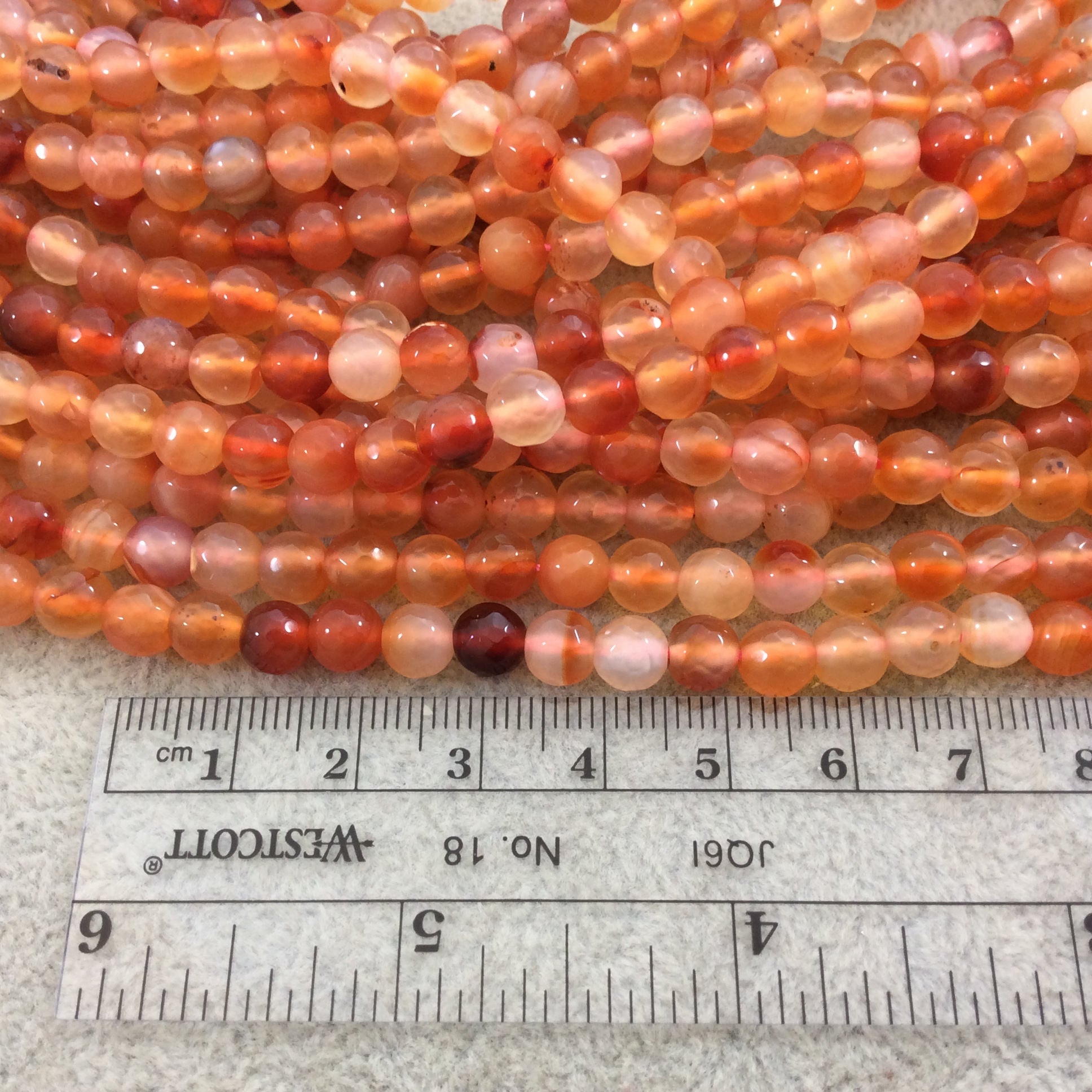 6mm Faceted Mixed Orange Agate Round/Ball Shaped Beads - 15.5" Strand (Approximately 64 Beads) - Natural Semi-Precious Gemstone