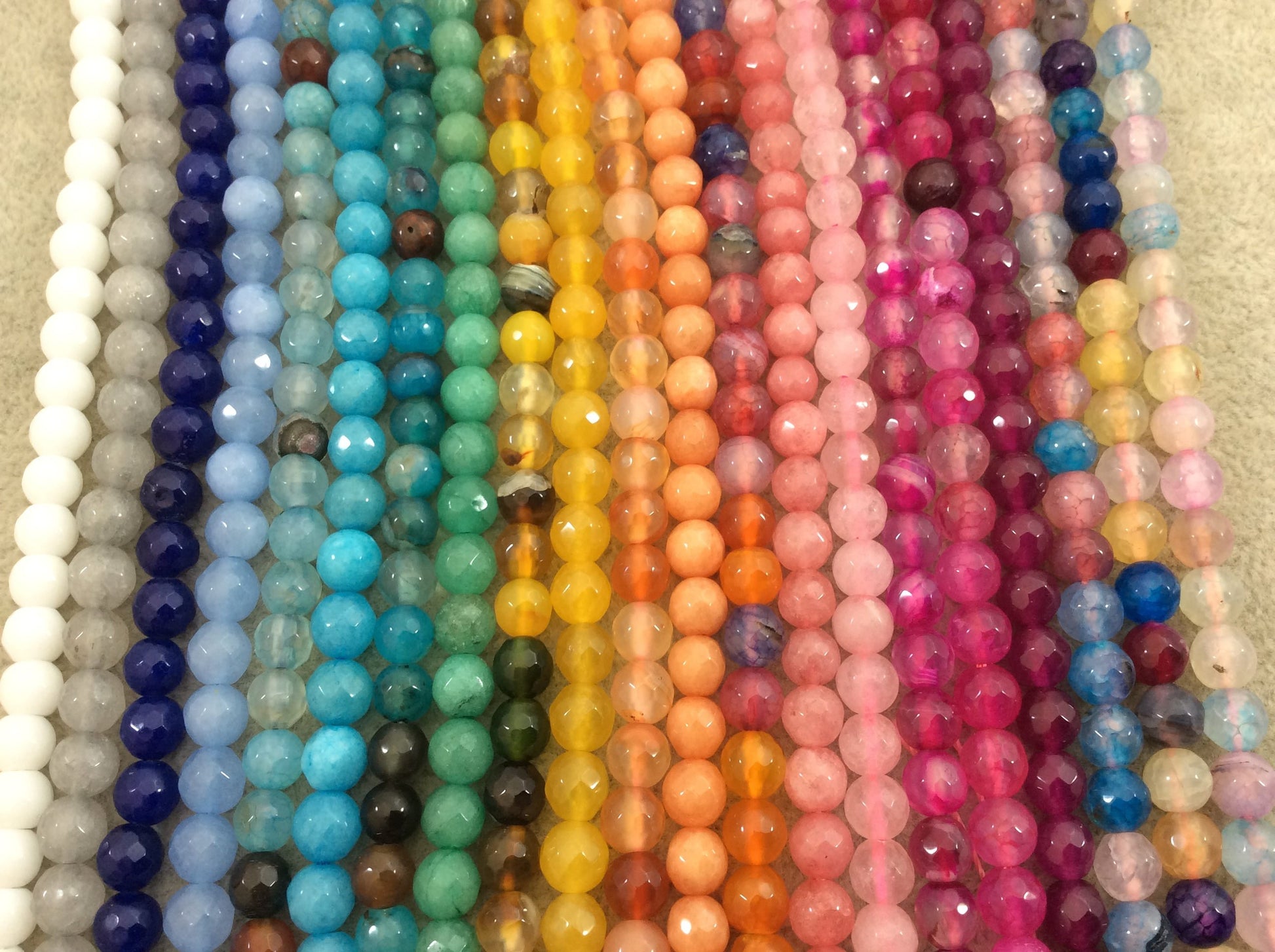 6mm Faceted Mixed Orange Agate Round/Ball Shaped Beads - 15.5" Strand (Approximately 64 Beads) - Natural Semi-Precious Gemstone
