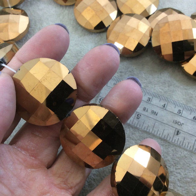 30mm Metallic AB Finish Faceted Opaque Bronze Chinese Crystal Coin Beads - Sold by 14.5" Strand (~12 Beads) - (CC30-109)