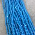 DISC 3mm x 4mm Glossy Finish Faceted Opaque Light Azure Blue Chinese Crystal Rondelle Beads - Sold by 18" Strands (Approx. 139 Beads)