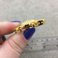 Gold Plated CZ Cubic Zirconia Inlaid Ornate Bow Shaped Copper Slider - Measures 25mm x 35mm, Approx.  - Sold Individually, RANDOM