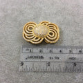 Gold Plated CZ Cubic Zirconia Inlaid Ornate Bow Shaped Copper Slider - Measures 25mm x 35mm, Approx.  - Sold Individually, RANDOM