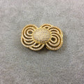 Gold Plated CZ Cubic Zirconia Inlaid Ornate Bow Shaped Copper Slider - Measures 25mm x 35mm, Approx.  - Sold Individually, RANDOM