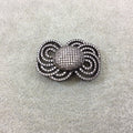 Gunmetal Plated CZ Cubic Zirconia Inlaid Ornate Bow Shaped Copper Slider - Measures 25mm x 35mm, Approx.  - Sold Individually, RANDOM