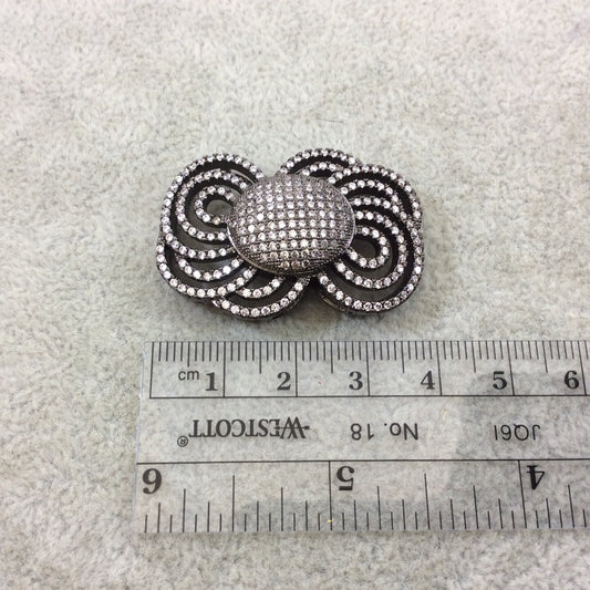 Gunmetal Plated CZ Cubic Zirconia Inlaid Ornate Bow Shaped Copper Slider - Measures 25mm x 35mm, Approx.  - Sold Individually, RANDOM